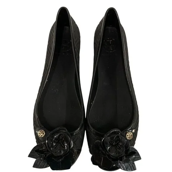 Women's Tory Burch Blossom Jelly Ballerina Flats Size 7 - Black - Picture 4 of 6
